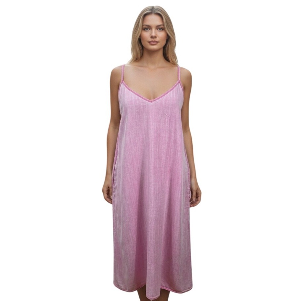 Gap Dress Women Medium Pink Wash Spaghetti Strap Midi Relaxed Summer Sundress